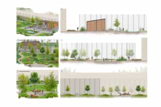 An image with 6 visual plans for the Restorative Prison Landscapes