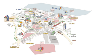 Handrawn axonometric sketch of the vision for Hull City Centre