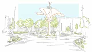 Hand sketched drawing of the Hibiscus Rising Sculpture