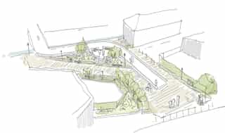 Hand sketched aerial of the David Oluwale bridge project.