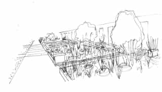 Hand sketched drawing of the gardens at Alderley Park