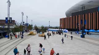 Image looking across the Hill Dickinson Stadium fan plaza