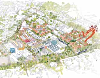 A hand sketched masterplan of Wythenshawe showing proposed development