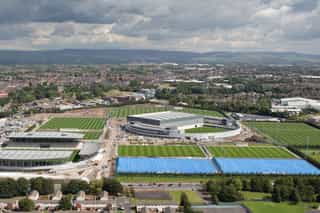 A birds eye view image looking down on Velopark and the surrounding grounds