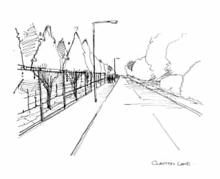 A hand drawn sketch of Clayton Lane