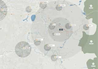 Diagram showing the Godley Green area in comparison to its surrounding villages.
