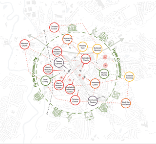 A diagram showing mapping Stakehoder Networks with Place in Hyde Town Centre
