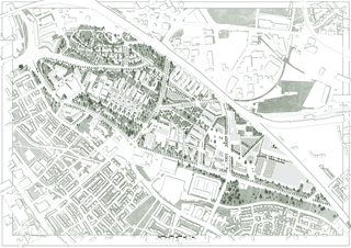 Illustrated Masterplan of a landscape designed regenerative sustainable neighbourhood