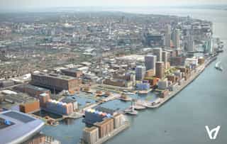 CGI birds eye view image of Liverpool Waters, with the proposed new plots shown.