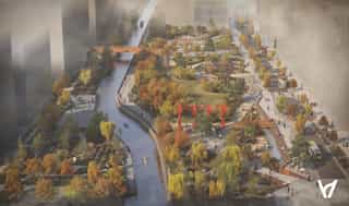 Birds eye view CGI image of the proposed Central Park.