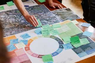 Image of participants contributions at a Planit Regenerative Design Workshop, working on a regenerative future for Leeds at UKREiiF