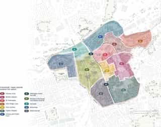 A masterplan highlighting Stockport Town Centre Character areas